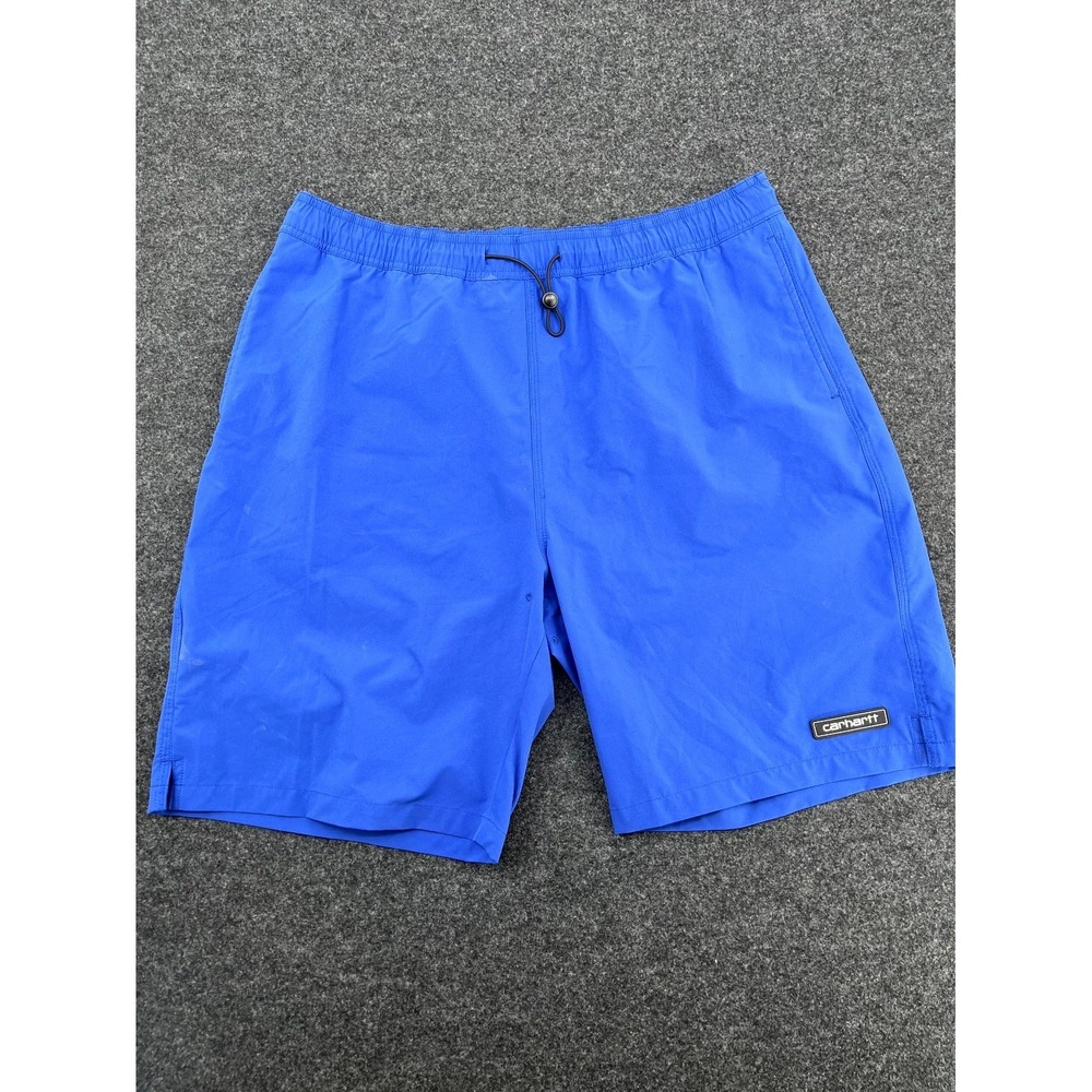 Carhartt WIP Bail Swim Shorts Mens XL Blue Nylon Patch Logo Mid Rise Swimwear
